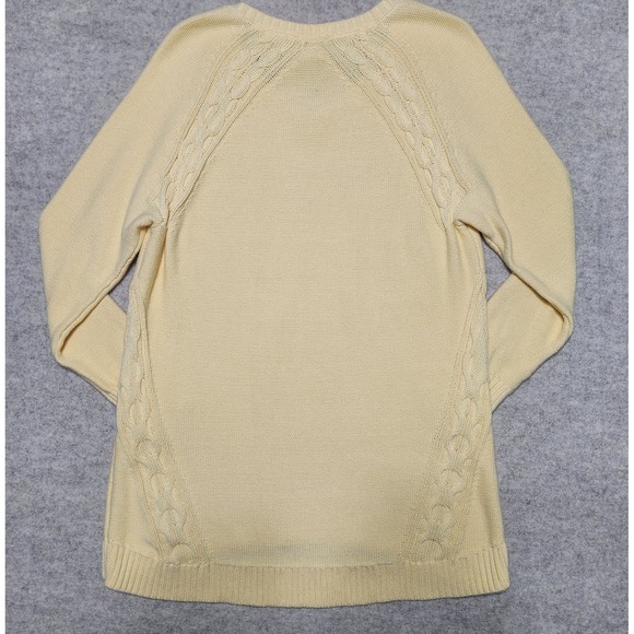 L.L.Bean Women's Yellow Cable Knit V-Neck Sweater Tunic Top, Size L - Picture 5 of 5
